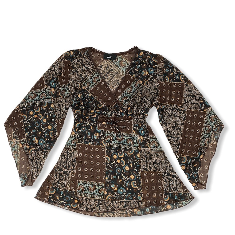Brown Pattern Kimono Top